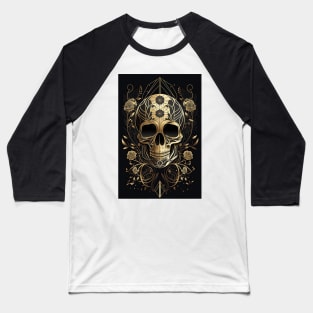 Art Deco Ornate Skull Baseball T-Shirt